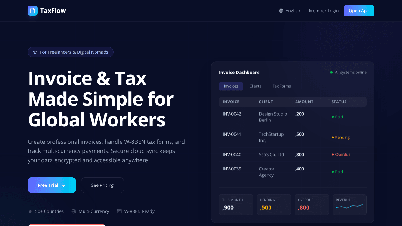 TaxFlow website screenshot