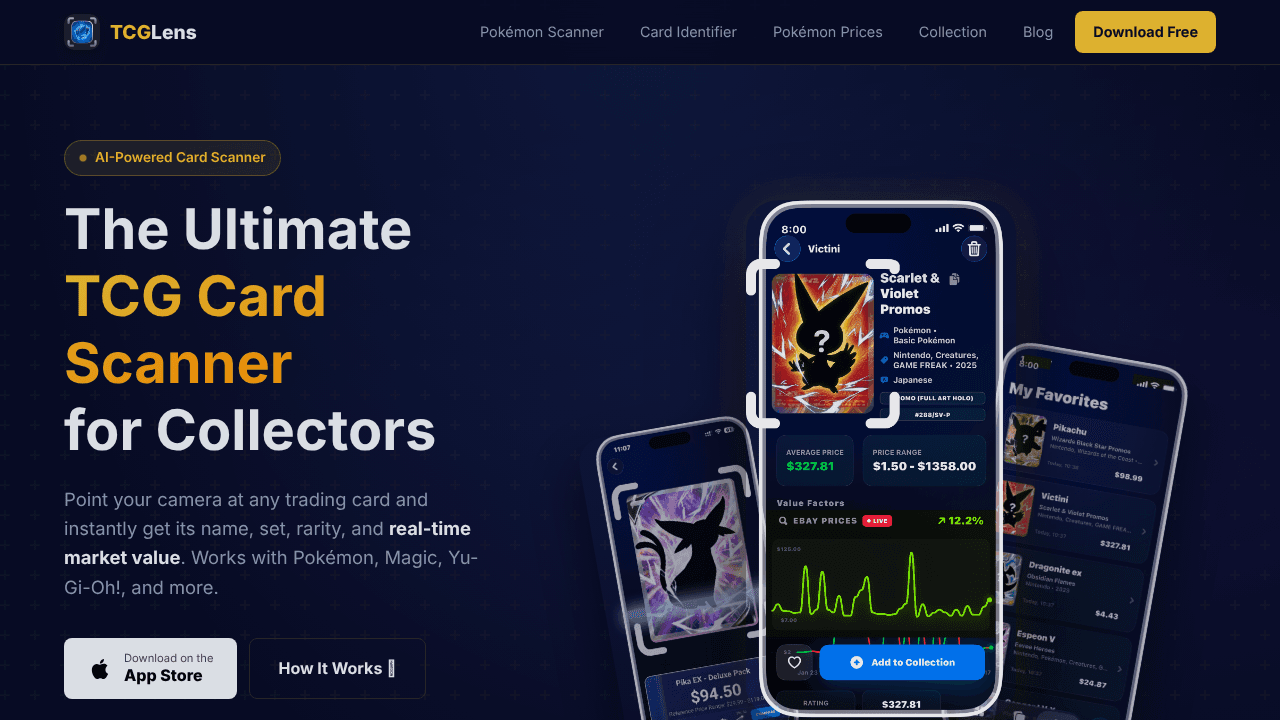 TCG Card Scanner App website screenshot