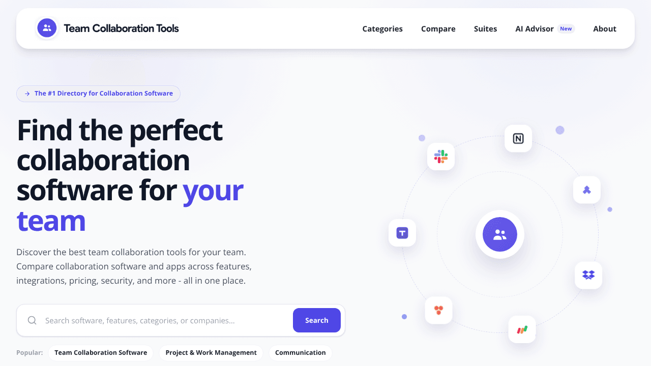 Team Collaboration Tools website screenshot