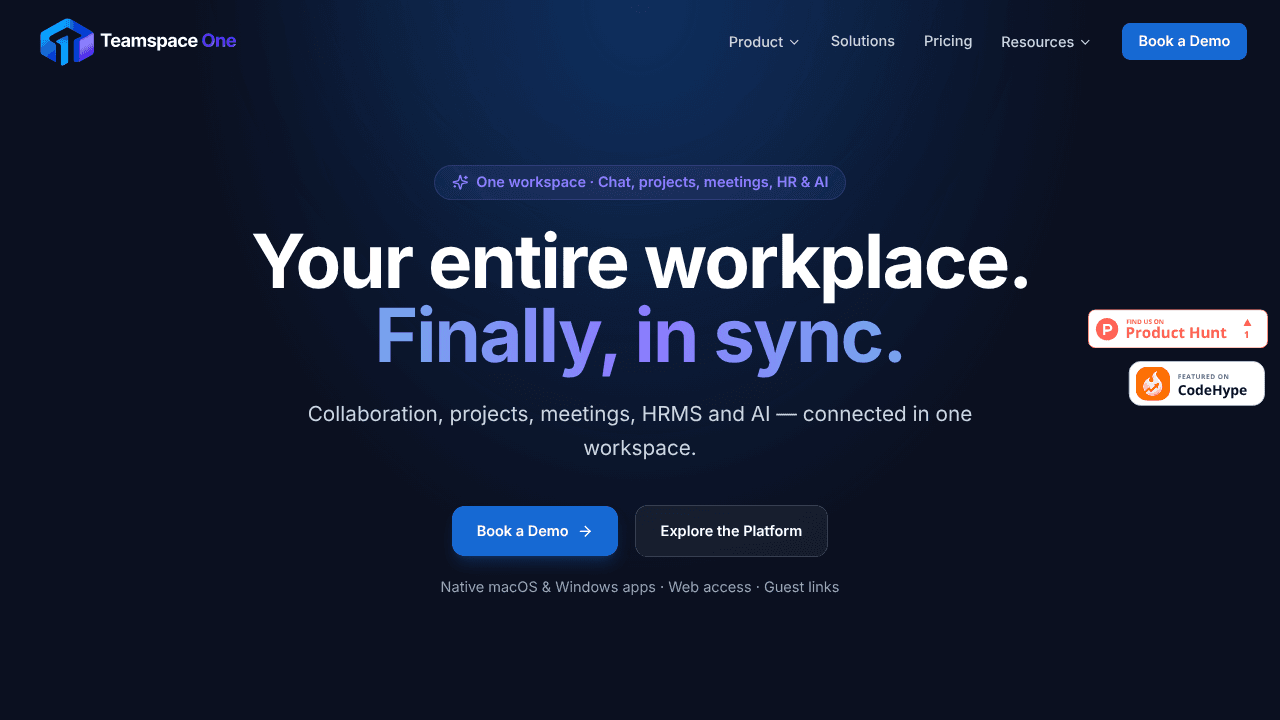 Teamspace One website screenshot