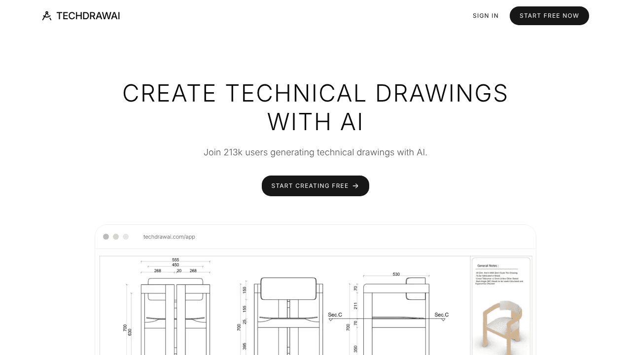 TechDraw AI website screenshot