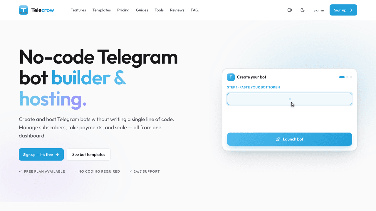 TeleCrow website screenshot