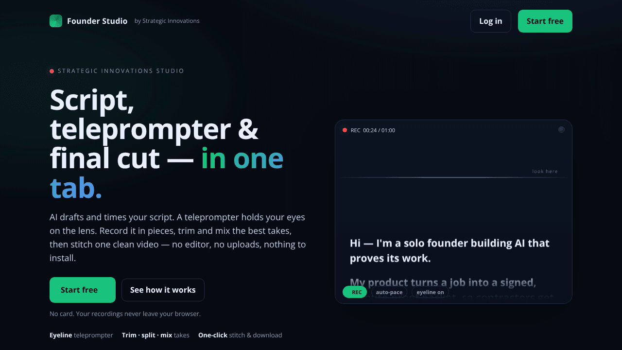 Teleprompter: In-browser video recording website screenshot