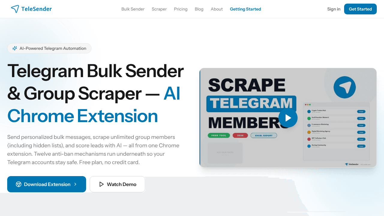 TeleSender website screenshot