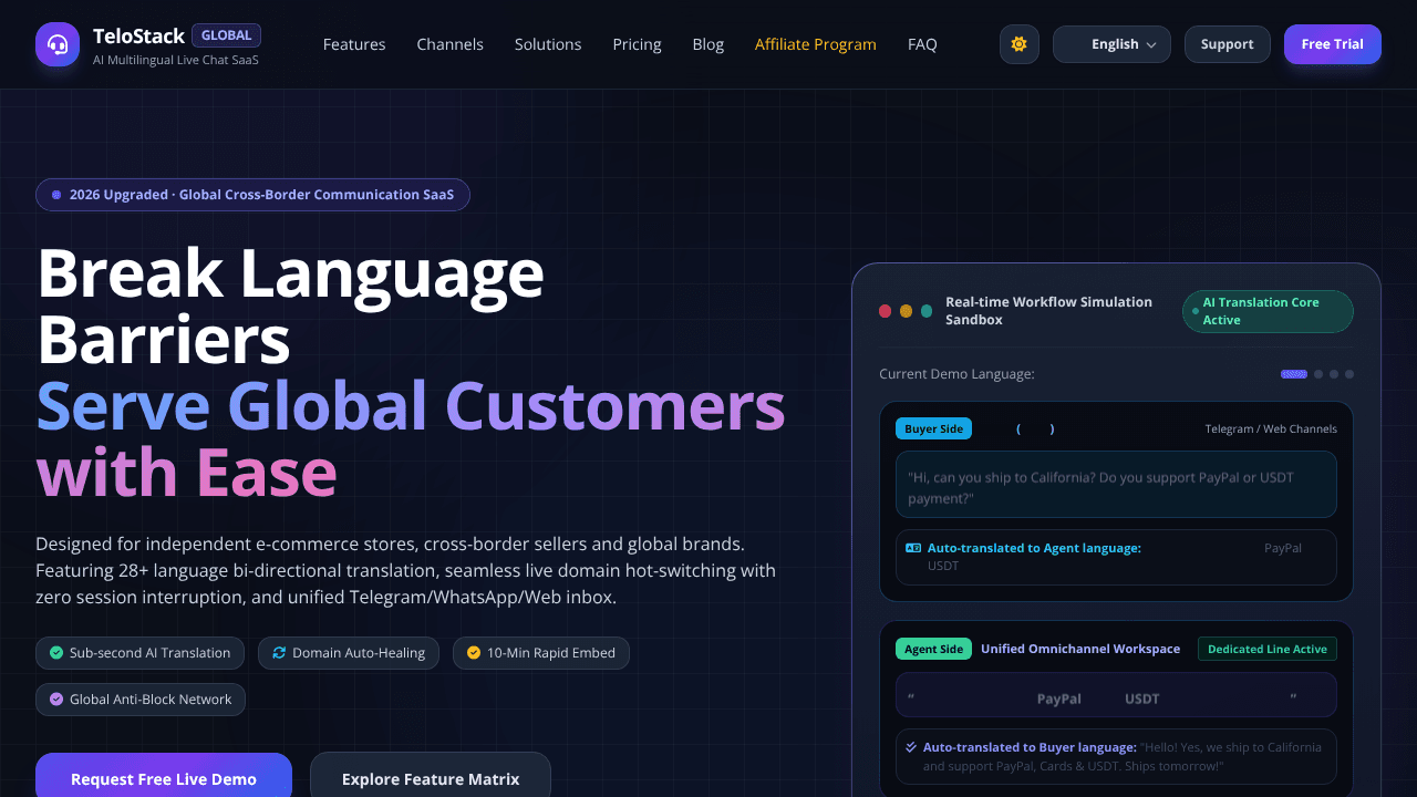 TeloStack Global website screenshot