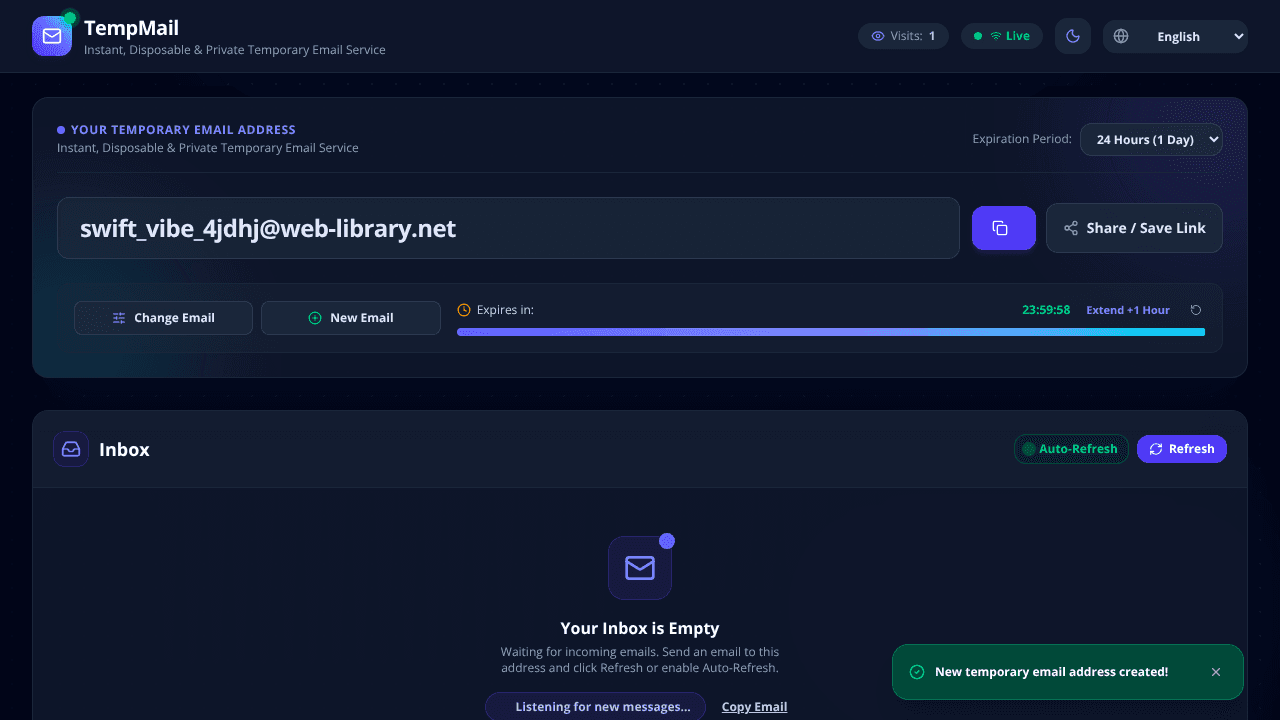 Temp Mail website screenshot