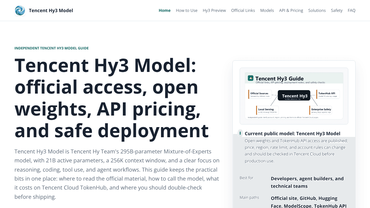 Tencent Hy3 Model Guide website screenshot