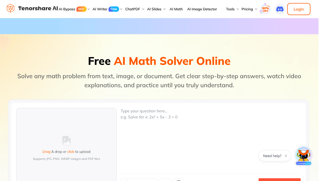Tenorshare AI Math website screenshot