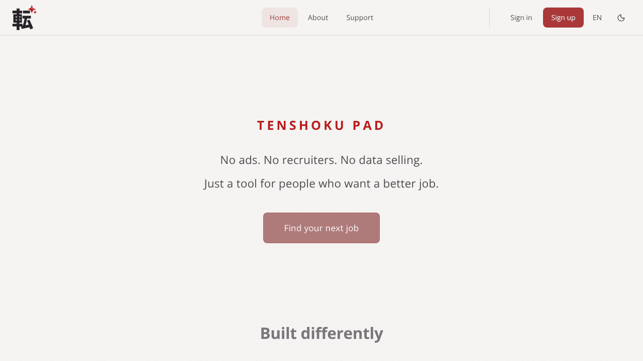 Tenshoku Pad website screenshot