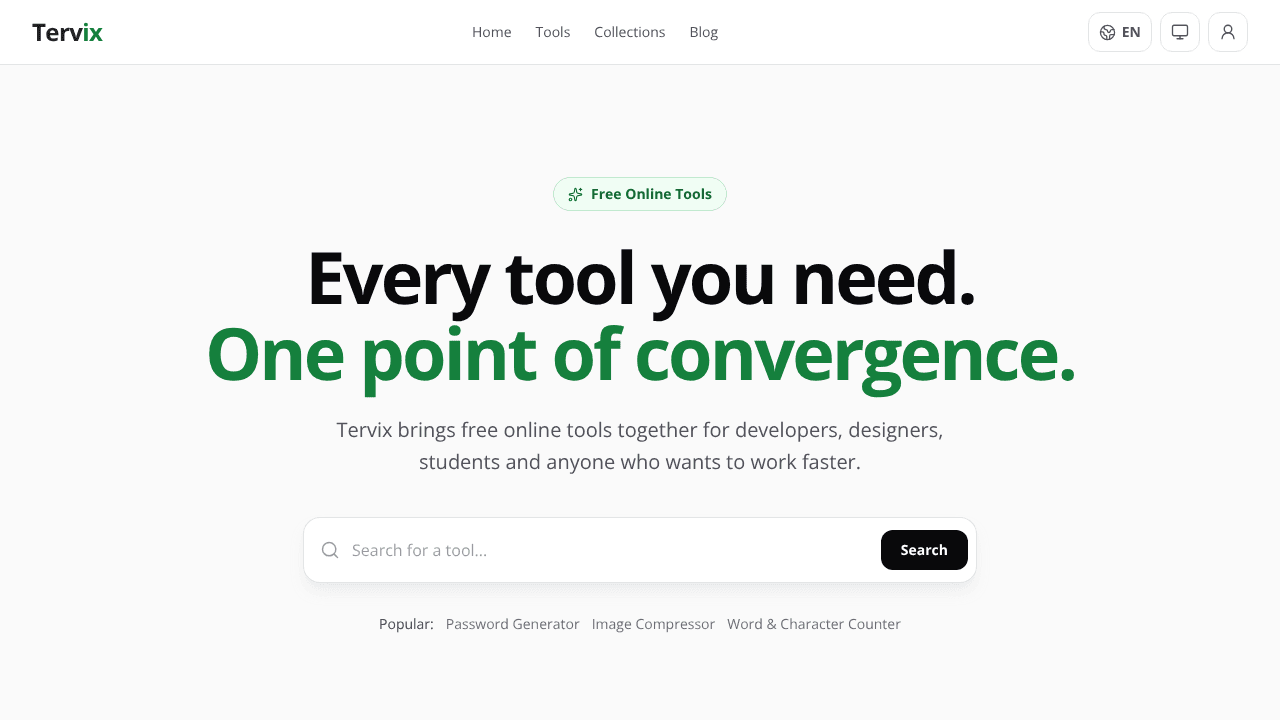 Tervix — Free Online Tools website screenshot