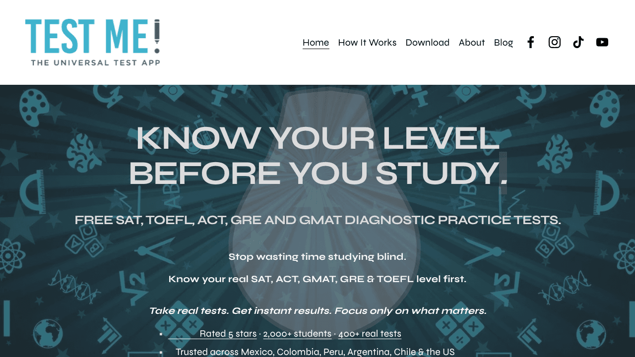 Test Me! website screenshot
