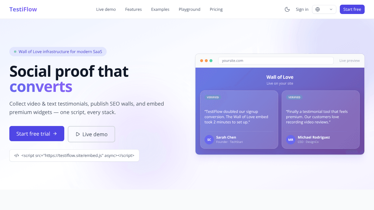 TestiFlow website screenshot