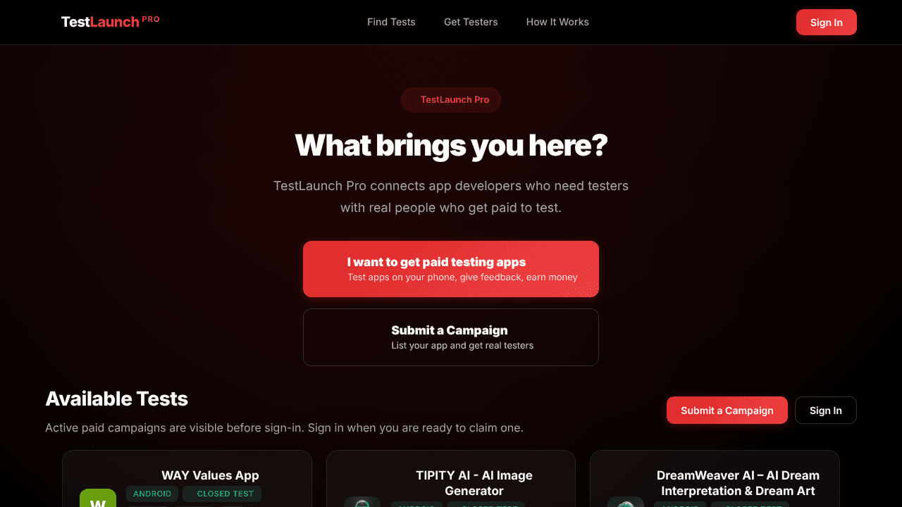 TestLaunch Pro website screenshot