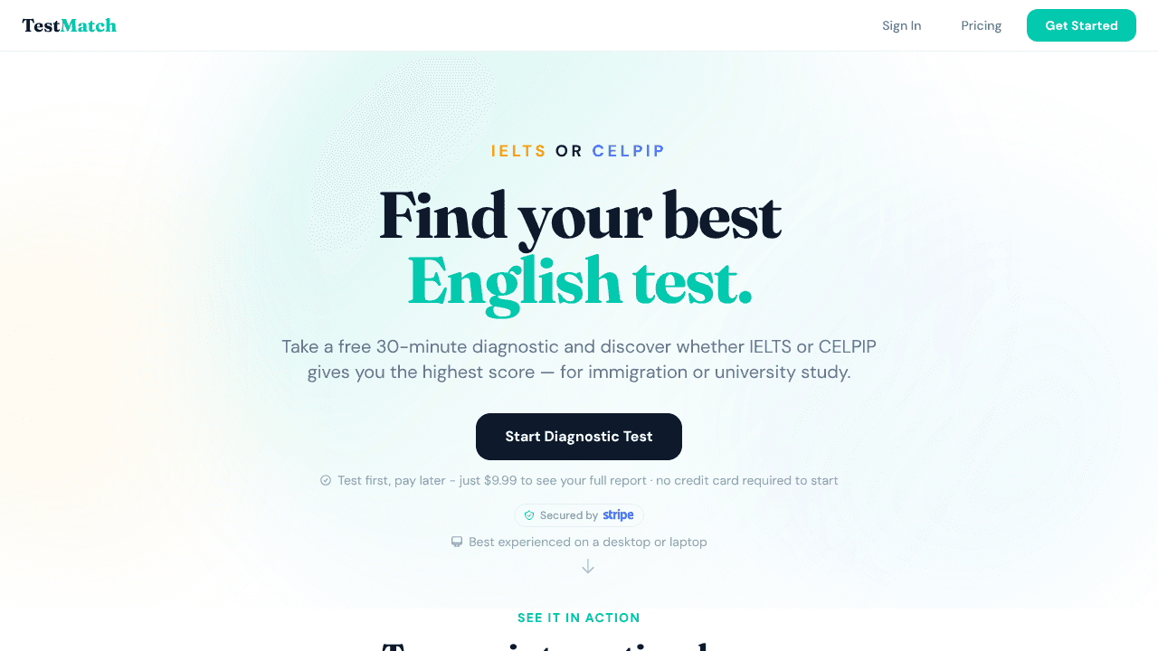 TestMatch website screenshot