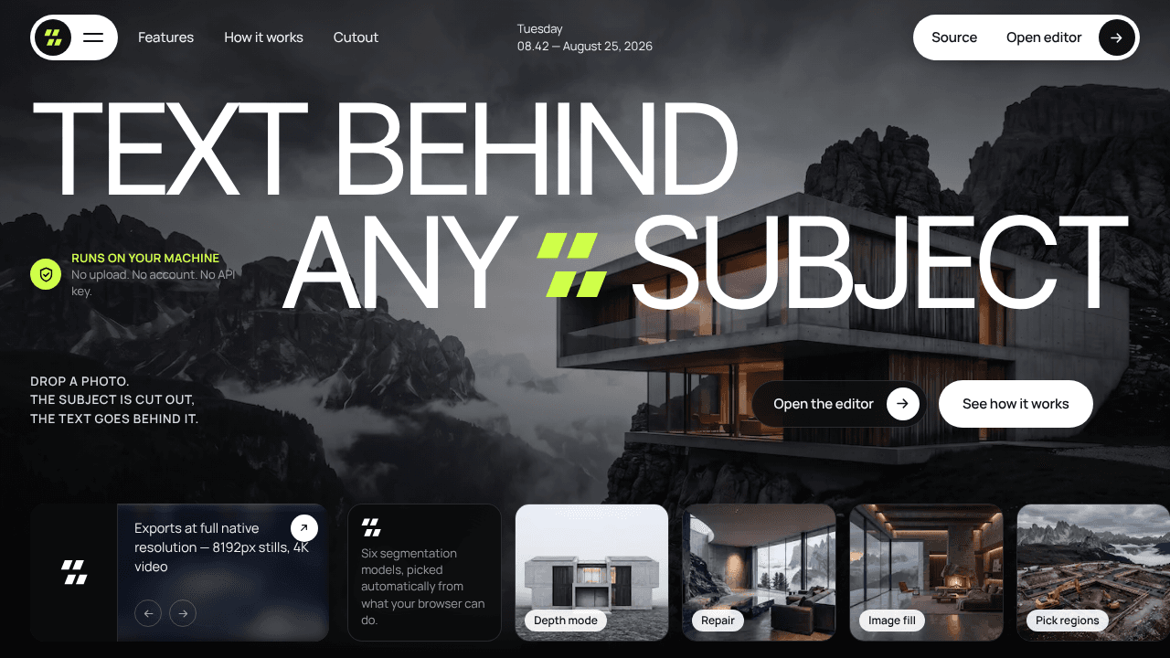 Text Behind Subject website screenshot