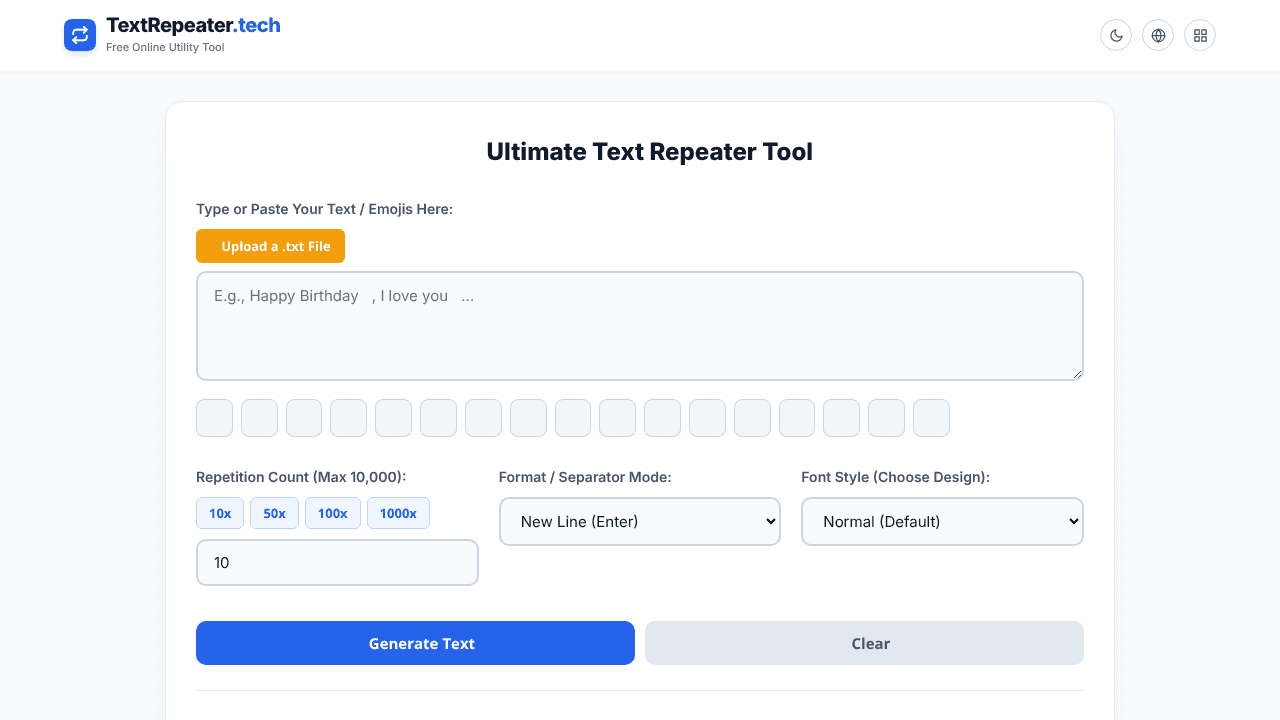 text repeater website screenshot