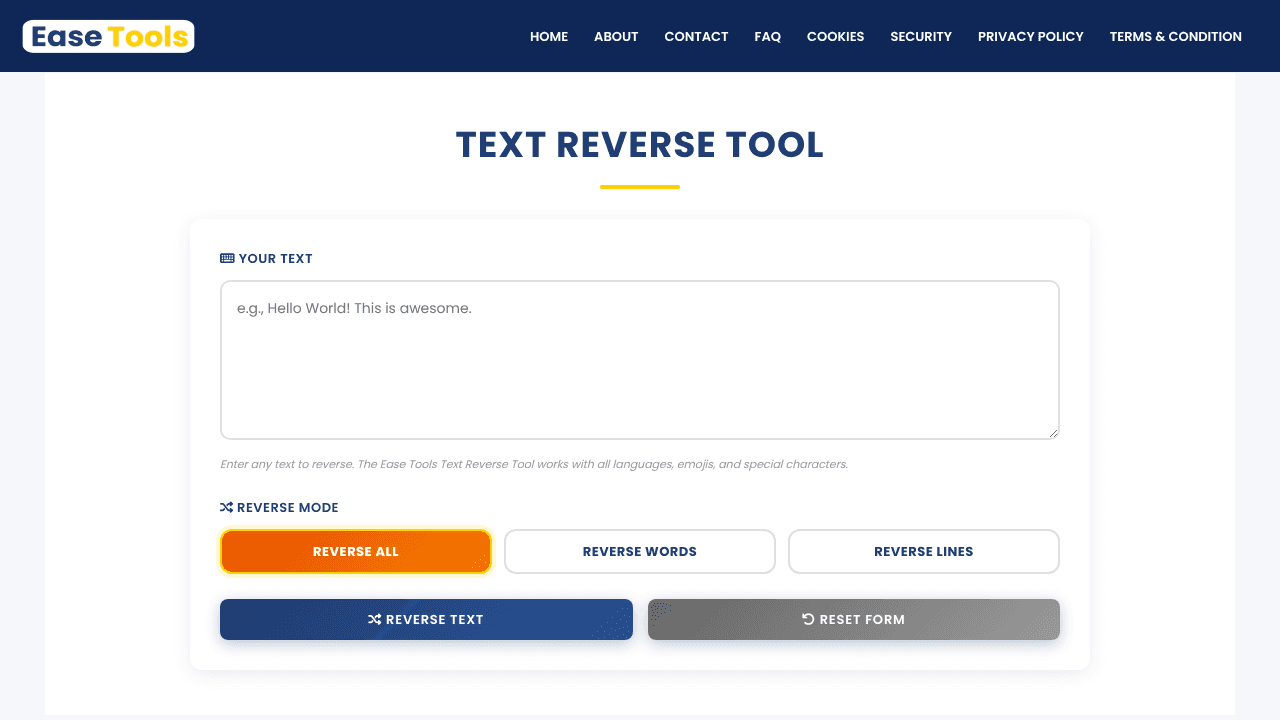 Text Reverse Tool website screenshot