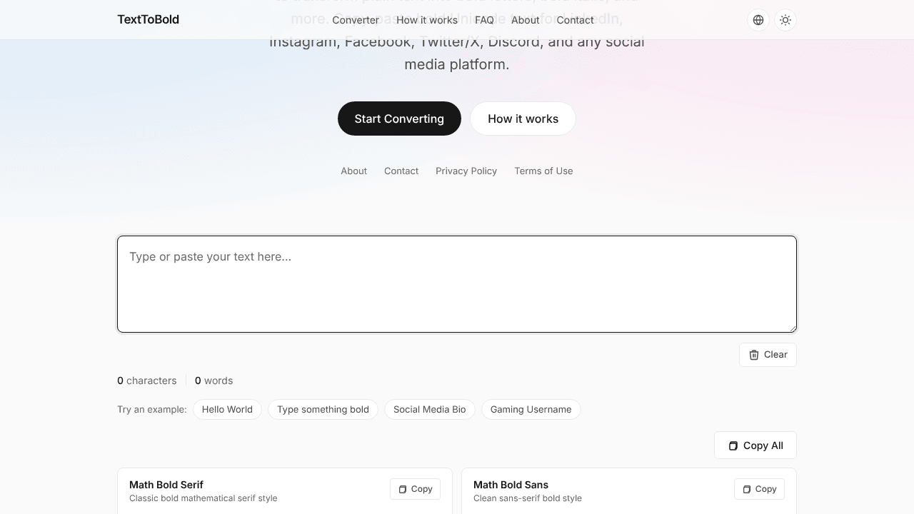 text to bold website screenshot