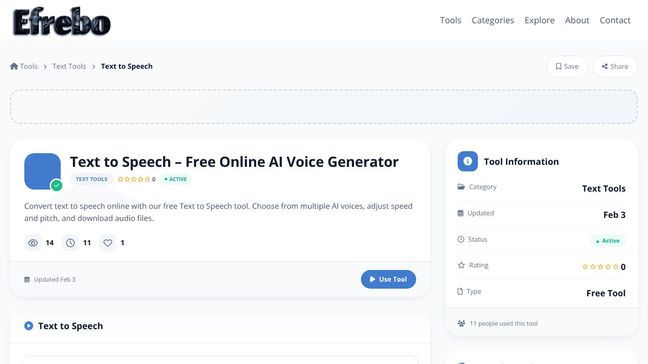 Text to Speech – Online Tool website screenshot