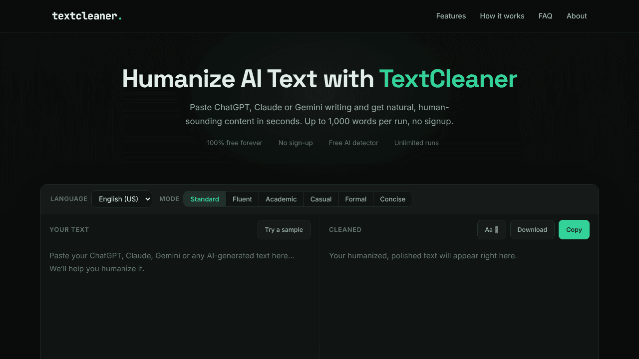 TextCleaner website screenshot