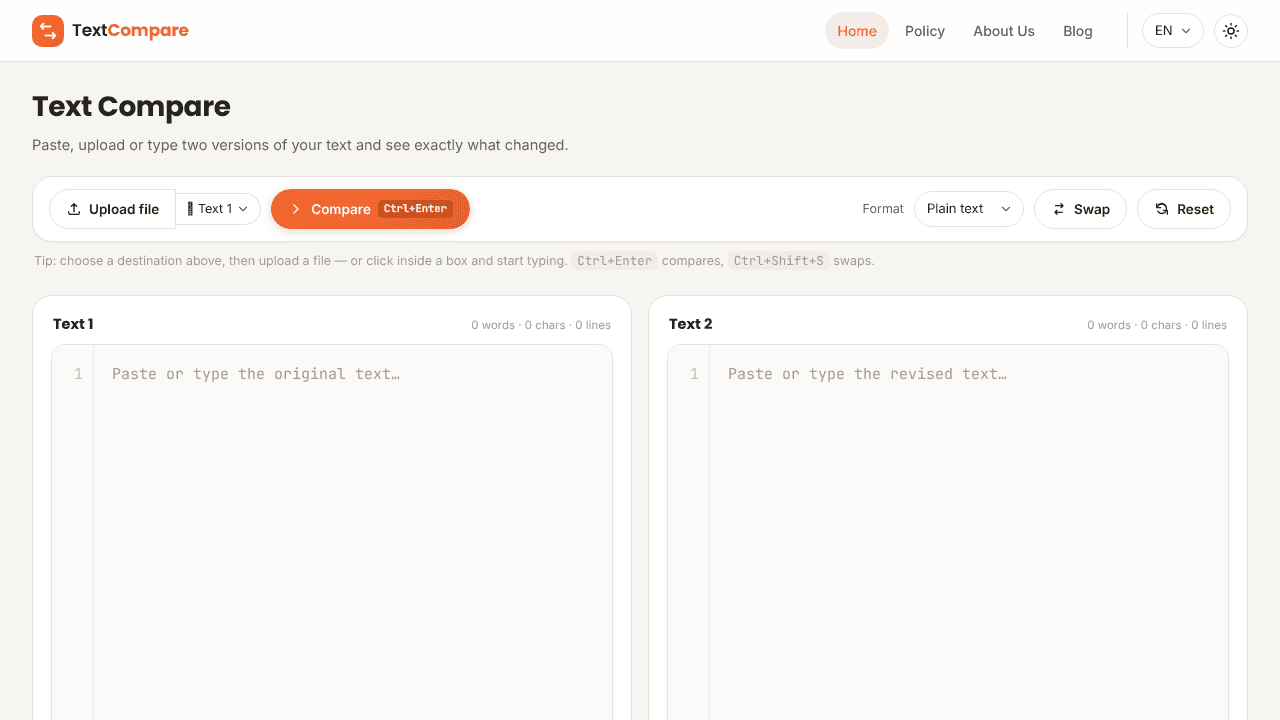 TextCompare website screenshot