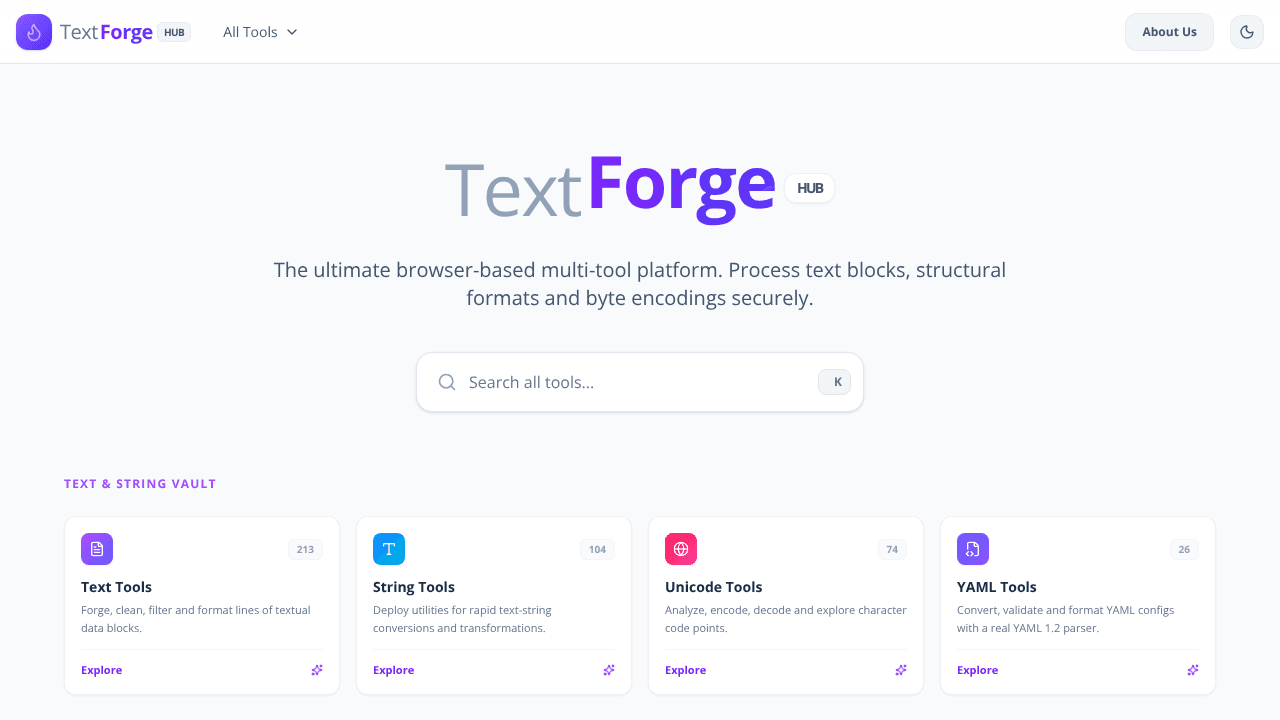 TextForge Hub website screenshot
