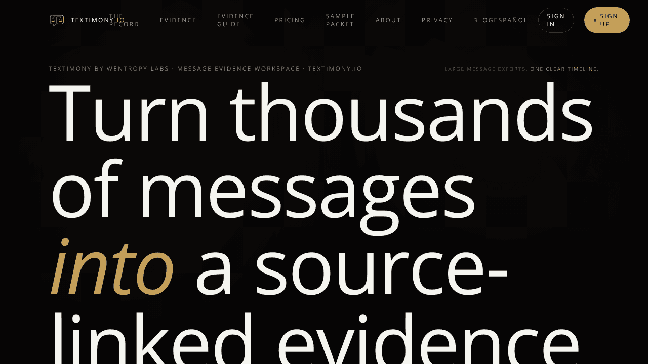 Textimony website screenshot