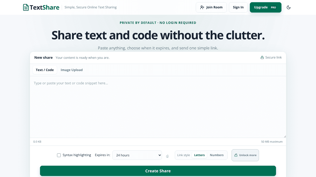 TextShare.pro  website screenshot