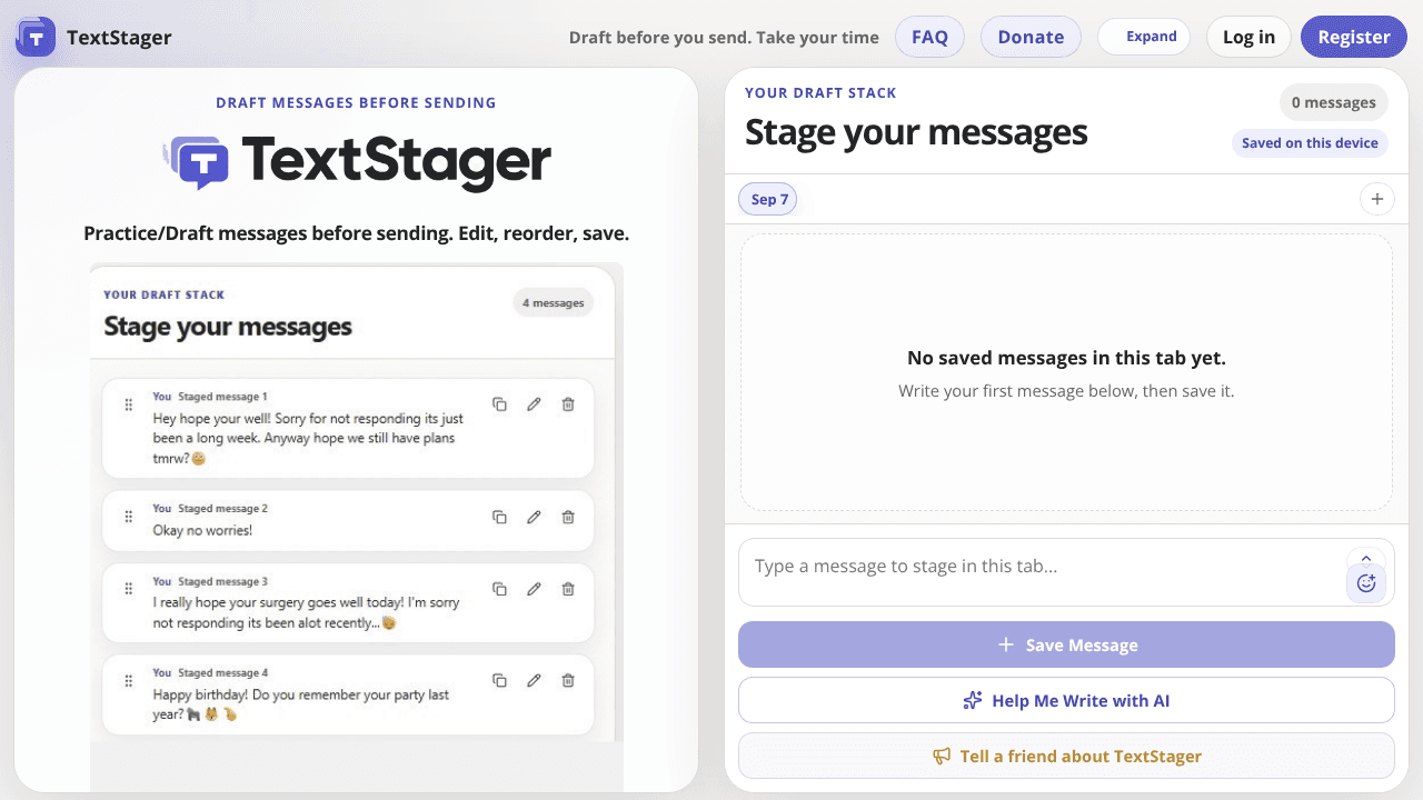 TextStager website screenshot
