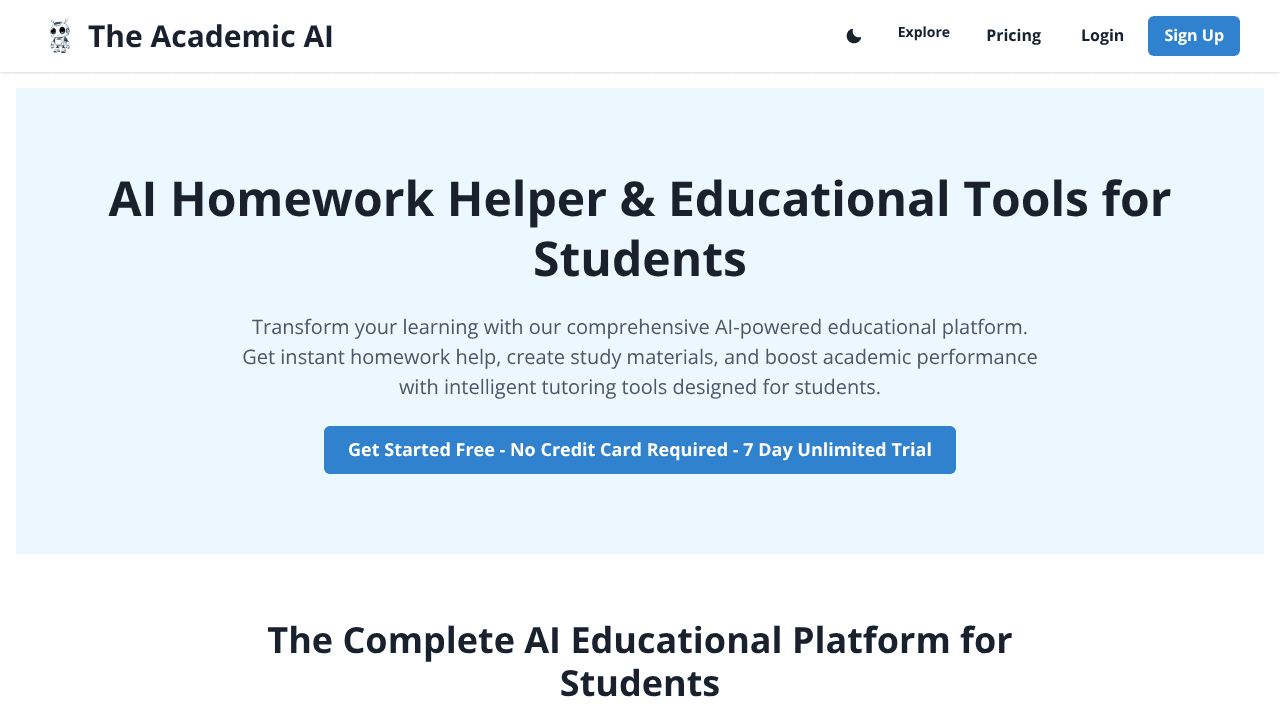 The Academic AI website screenshot