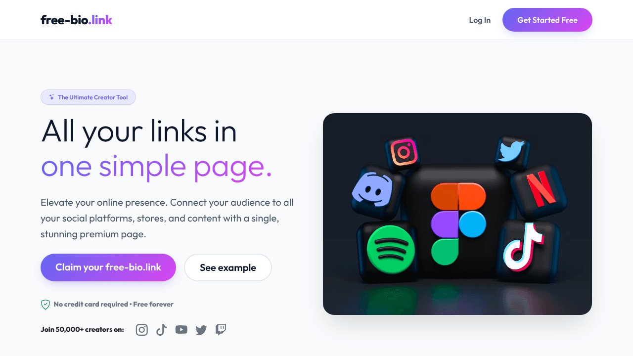 The Best Free Link in Bio Tool website screenshot