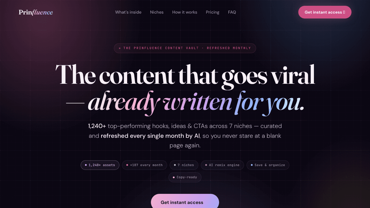 The Content Vault — Prinfluence website screenshot
