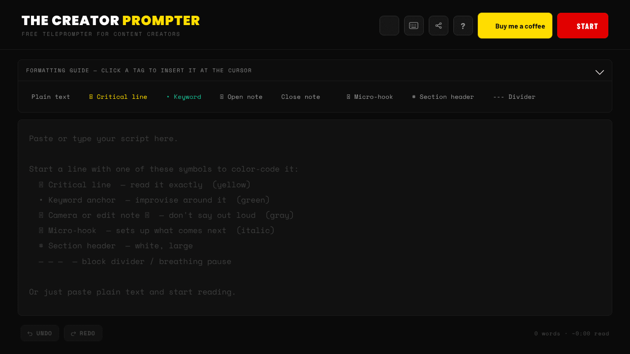 The Creator Prompter website screenshot