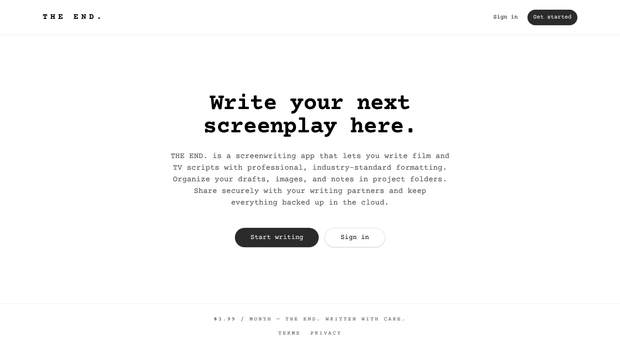 THE END website screenshot