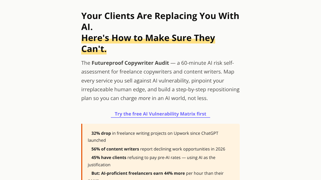 The Futureproof Copywriter Audit website screenshot
