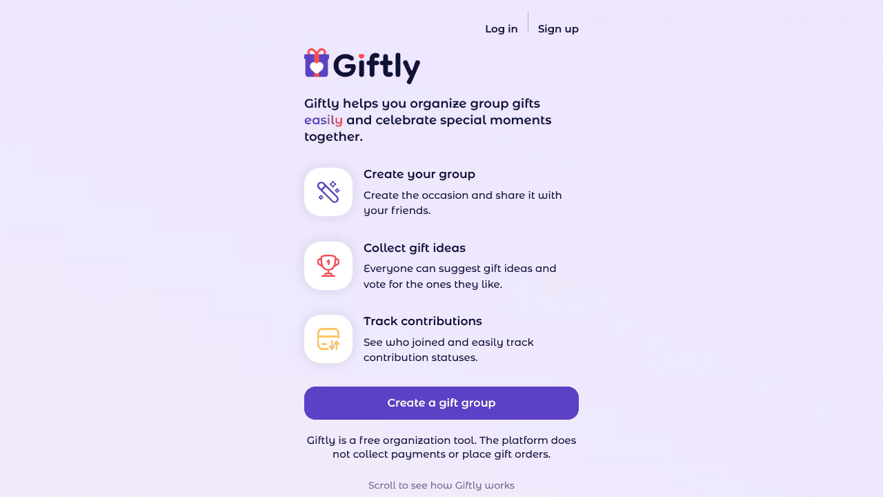 The Giftly App website screenshot