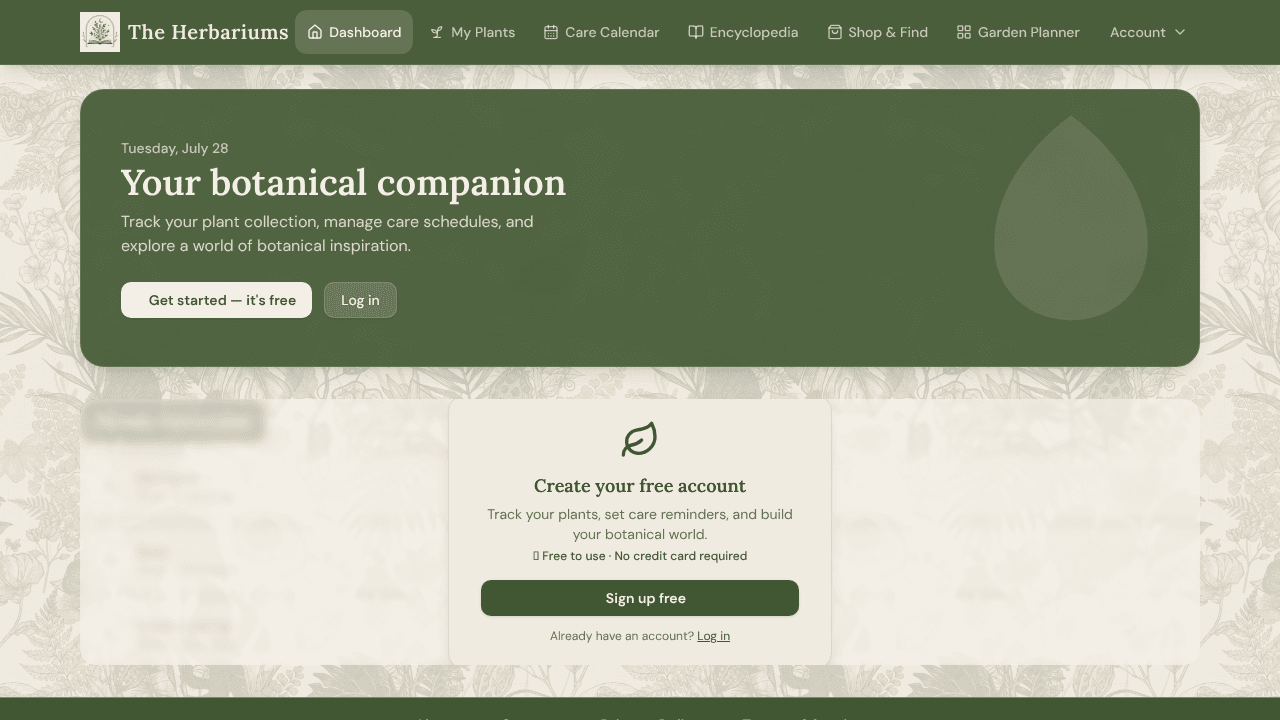 The Herbariums website screenshot
