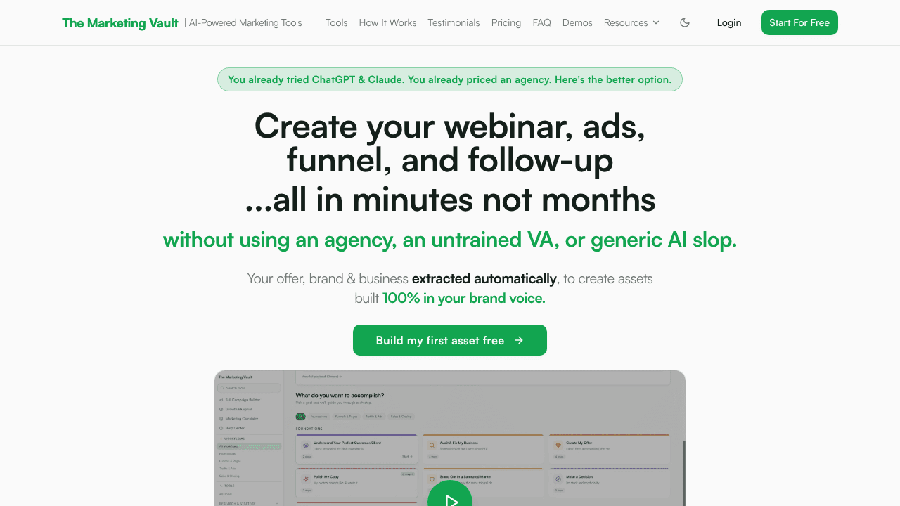 The Marketing Vault website screenshot