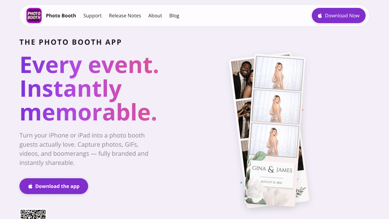The Photo Booth App website screenshot