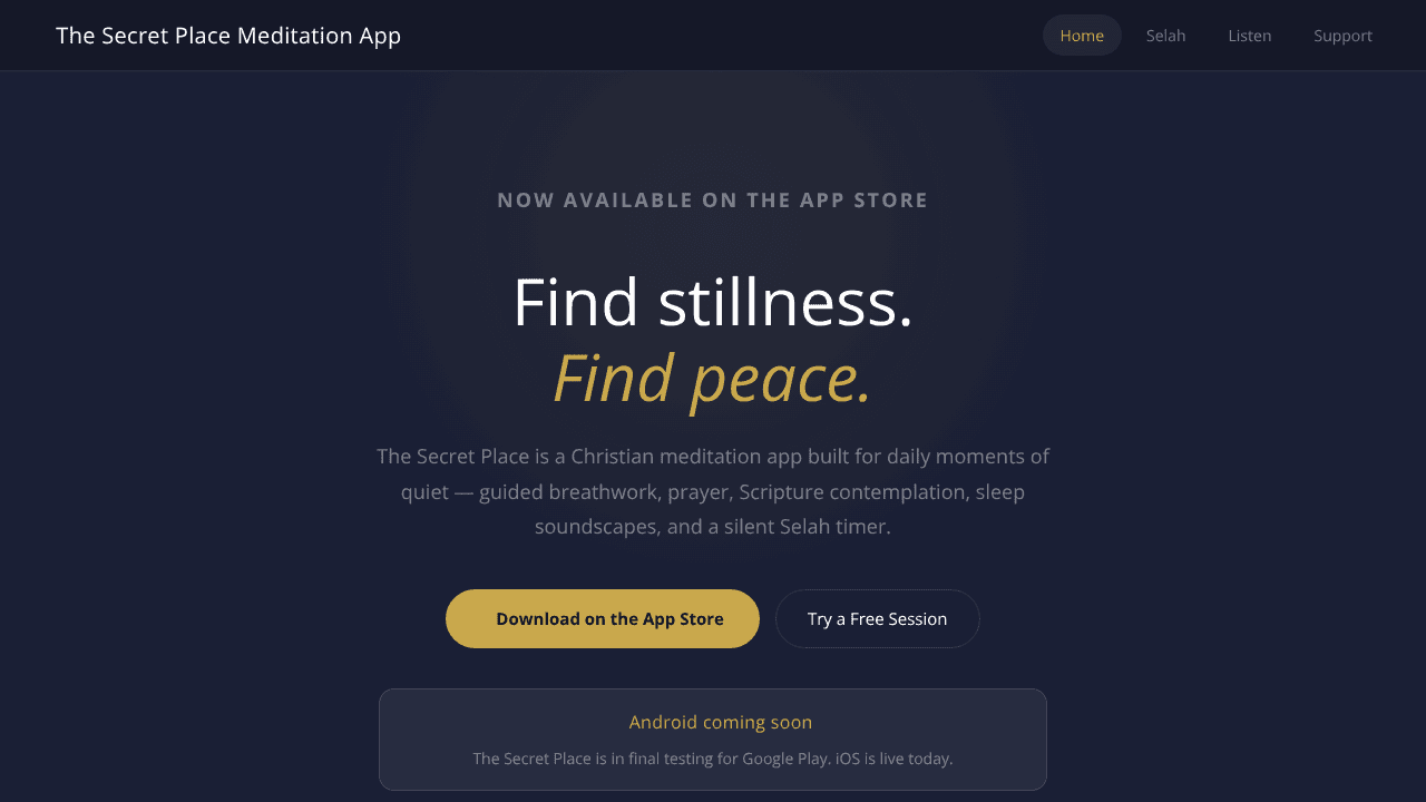 The Secret Place website screenshot