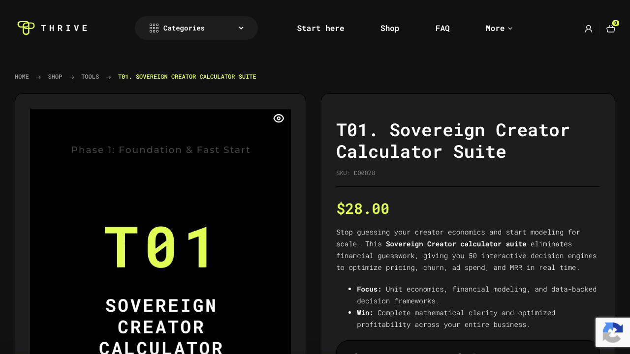 The Sovereign Creator Calculator Suite website screenshot
