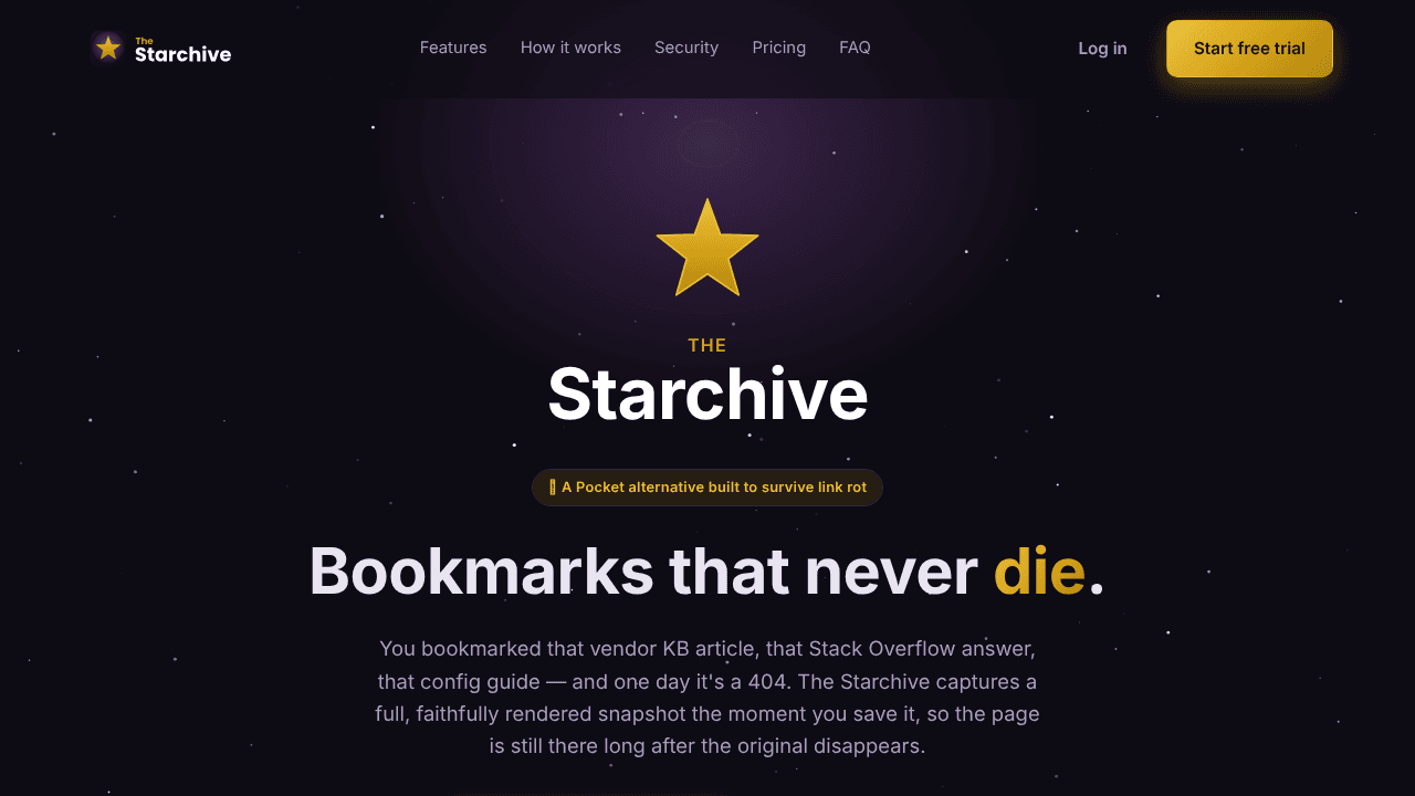 The Starchive — Bookmarks that never die website screenshot
