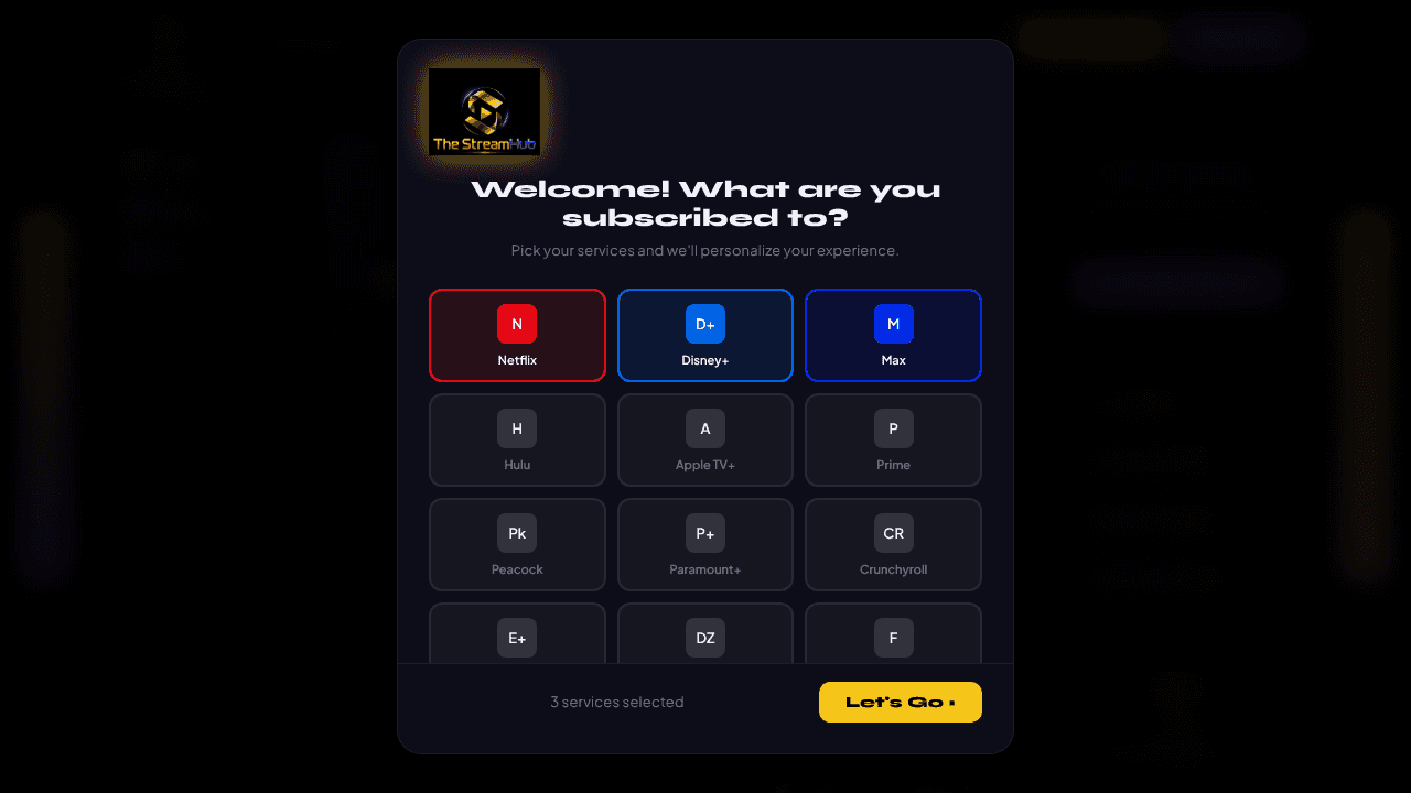The StreamHub website screenshot