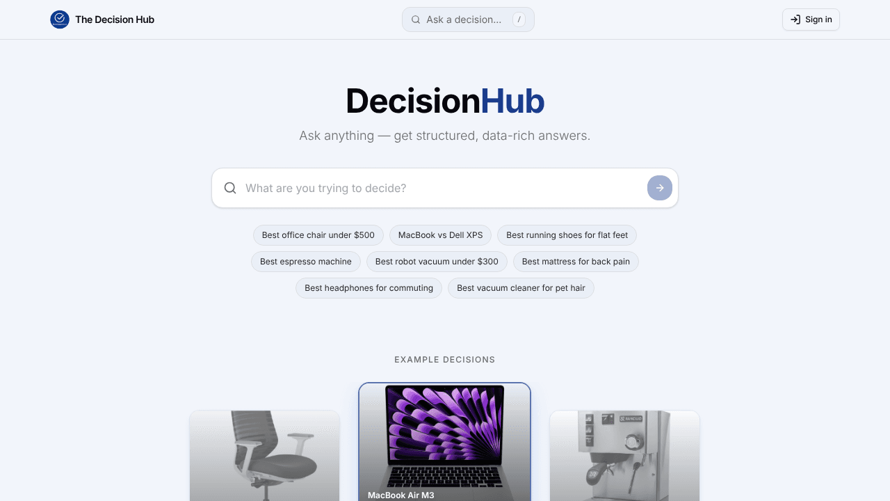 TheDecisionHub Launch  website screenshot