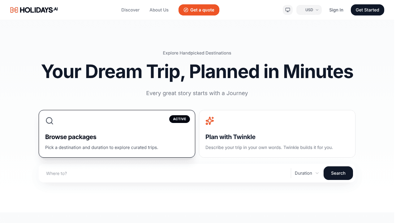 Theholidays.ai website screenshot