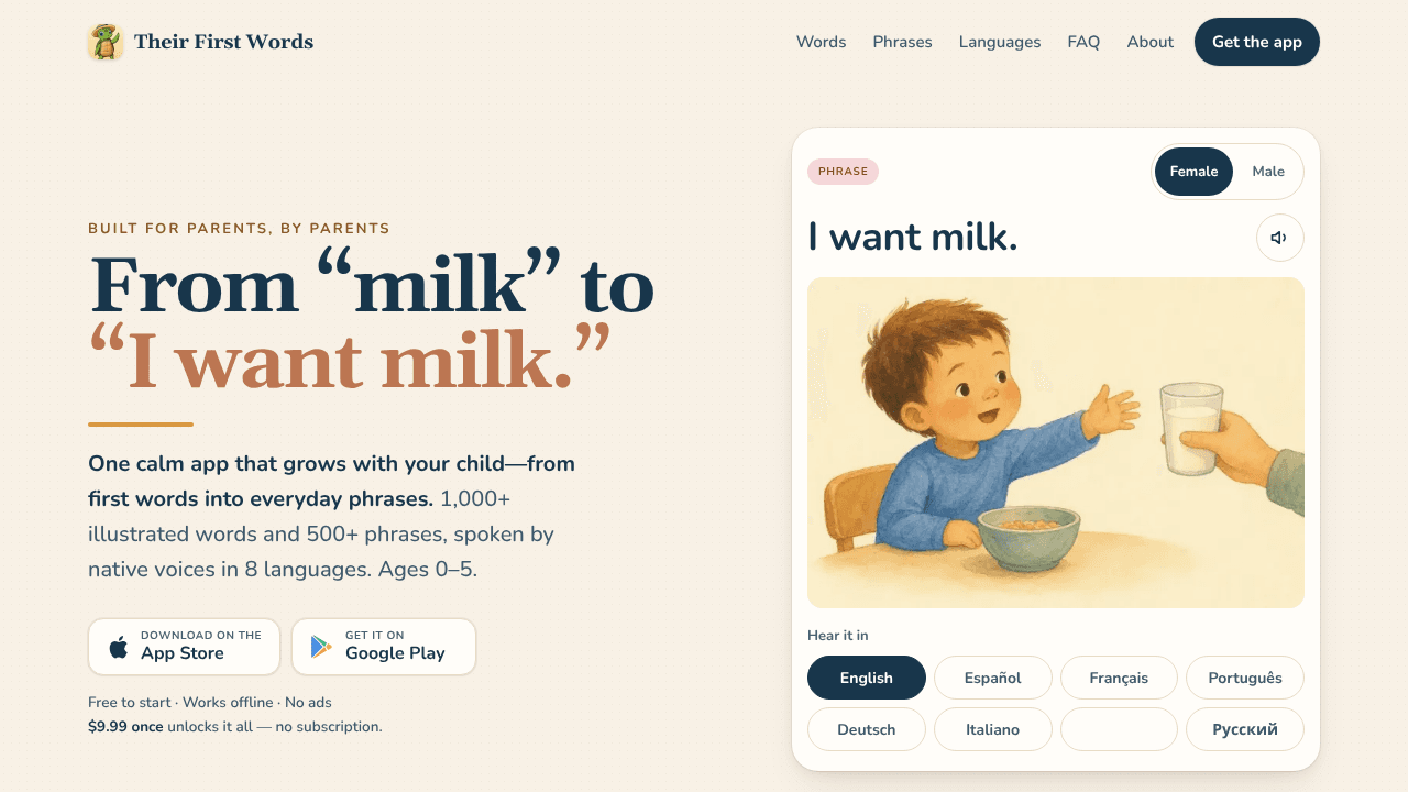 Their First Words website screenshot