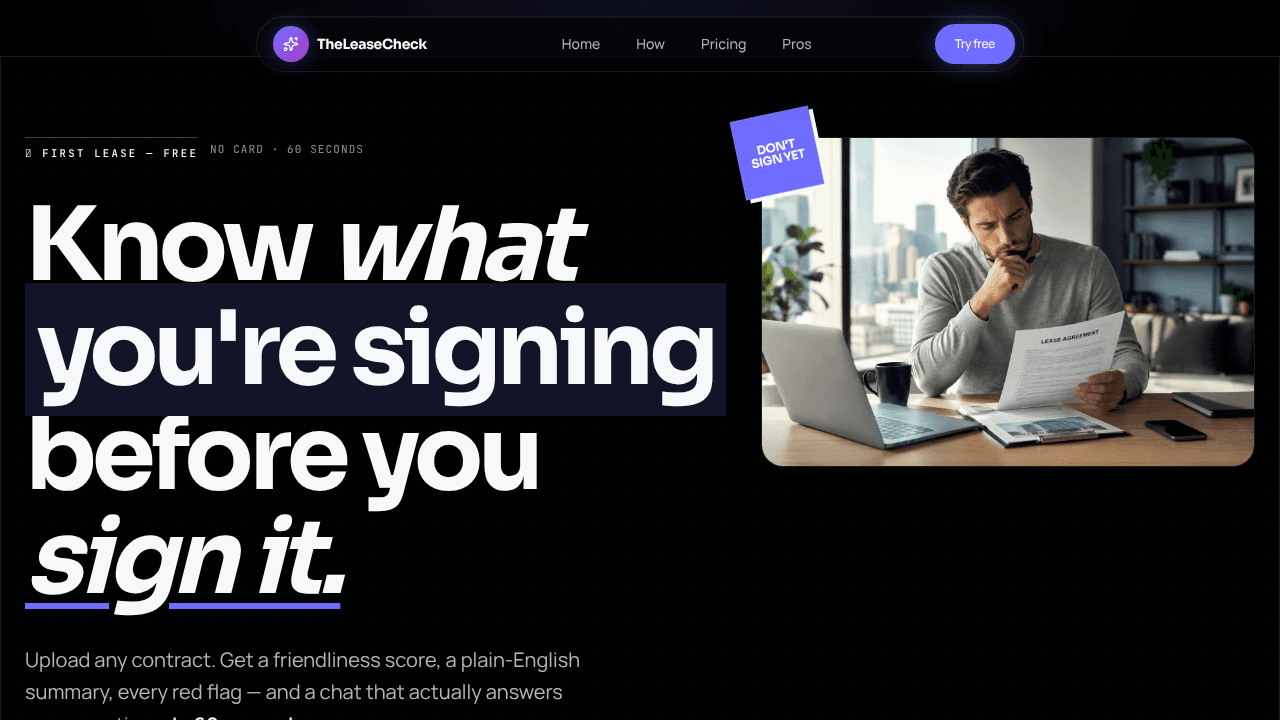 TheLeaseCheck website screenshot
