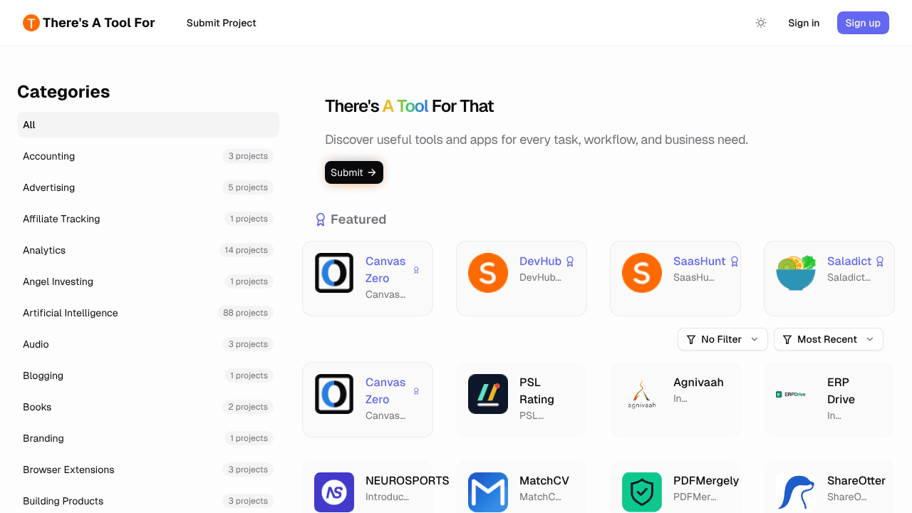 There's A Tool For website screenshot