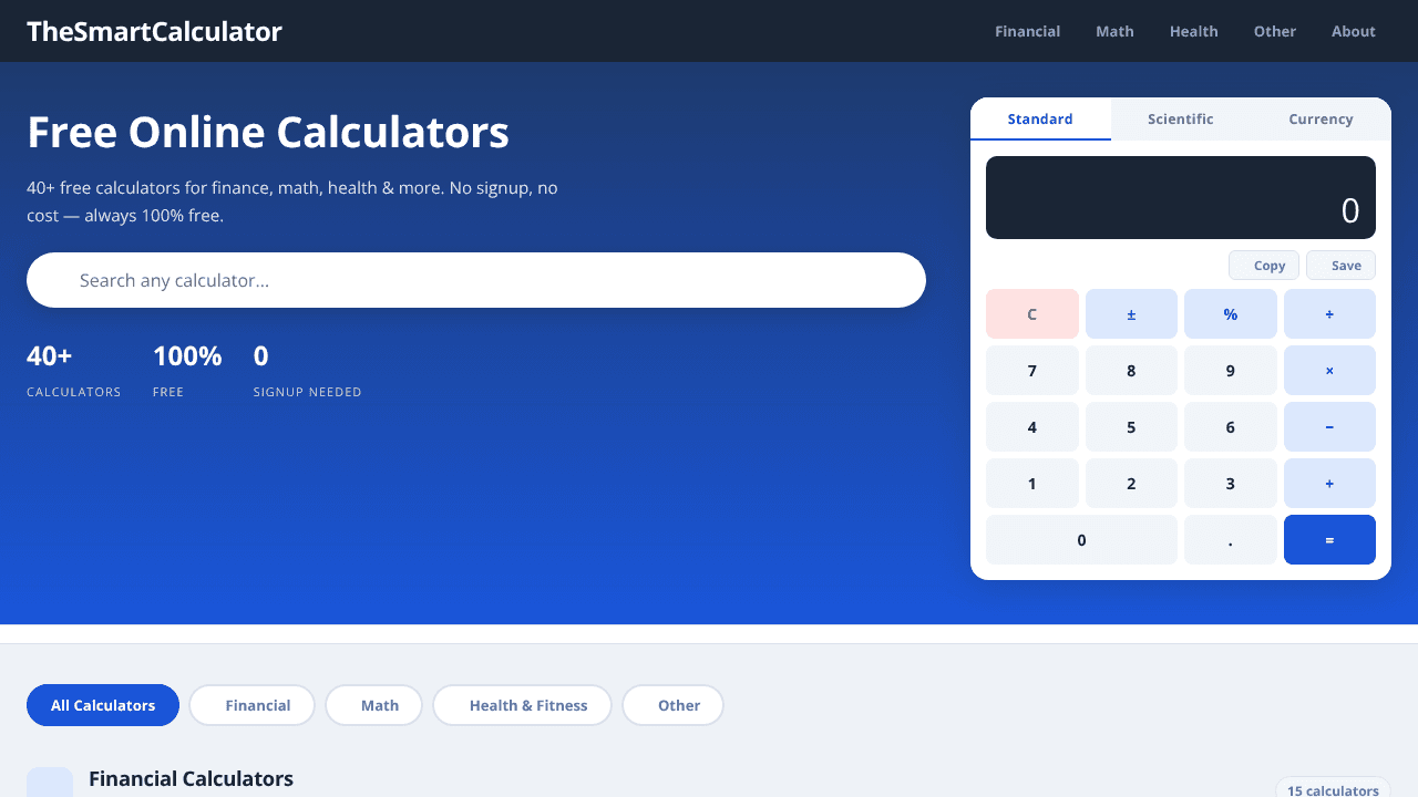 TheSmartCalculator website screenshot