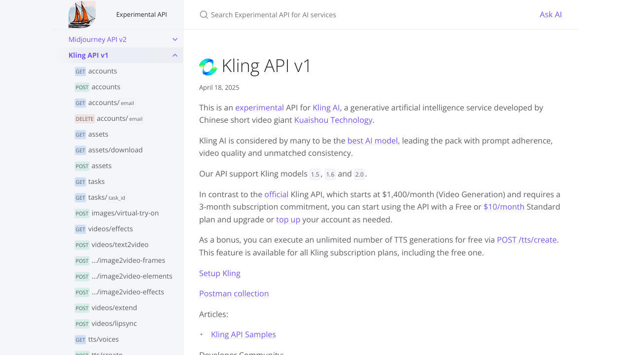 Third-party API for Kling AI